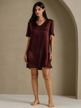 [Bruin] SilkSilky-NL Half Sleeve V Neck Nachthemd 007