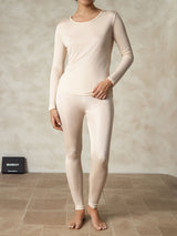 [Tan] SilkSilky-NL Lange Mouw Ronde Hals Dames Lange Onderkleding 003