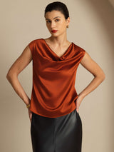 [Karamel] SilkSilky-NL Cap Sleeve Cowl Neck Dames T-Shirt 004