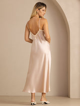 [Roze] SilkSilky-NL Spaghetti Strap V Neck Jurk 002