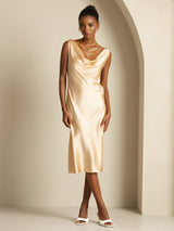 [Champagne] SilkSilky-NL Sleeveless Cowl Neck Jurk 001