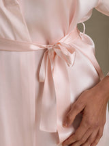 [Roze] SilkSilky-NL 3/4 Sleeve V Neck Nachthemd&Kamerjas Set 004