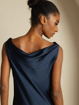 [Donkerblauw] SilkSilky-NL Sleeveless Cowl Neck Jurk 004