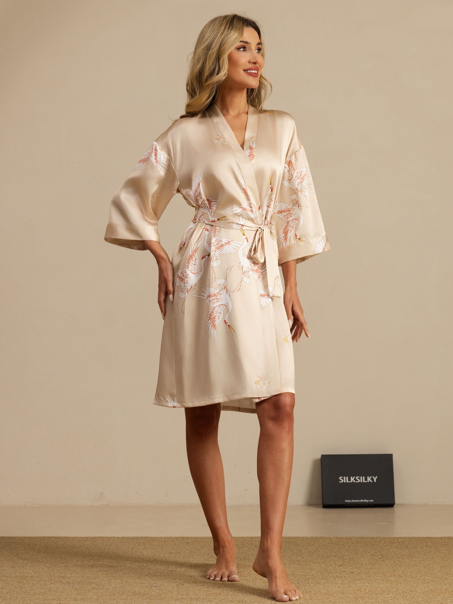 [Champagne] SilkSilky-NL 19Momme 3/4 Mouw Dames Kamerjas 006