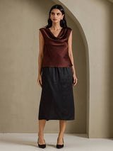 [Pure Chocolade] SilkSilky-NL Cap Sleeve Cowl Neck Dames T-Shirt 007