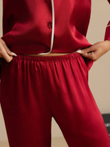 [Wijn] SilkSilky-NL Lange Mouw Notchkraag Dames Pyjama Set 005