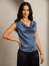 [Echt Petrol] SilkSilky-NL Cap Sleeve Cowl Neck Dames T-Shirt 001
