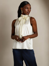 [Ivoor] SilkSilky-NL 19Momme Mouwloos Strikhals Blouse 005