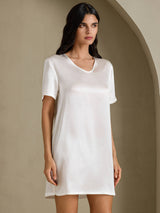 [Wit] SilkSilky-NL Half Sleeve V Neck Nachthemd 004
