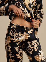 [Zwarte Draak] SilkSilky-NL Lange Mouw Notchkraag Dames Pyjama Set 005