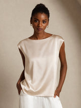 [Beige] SilkSilky-NL Cap Sleeve Round Neck Dames T-Shirt 001