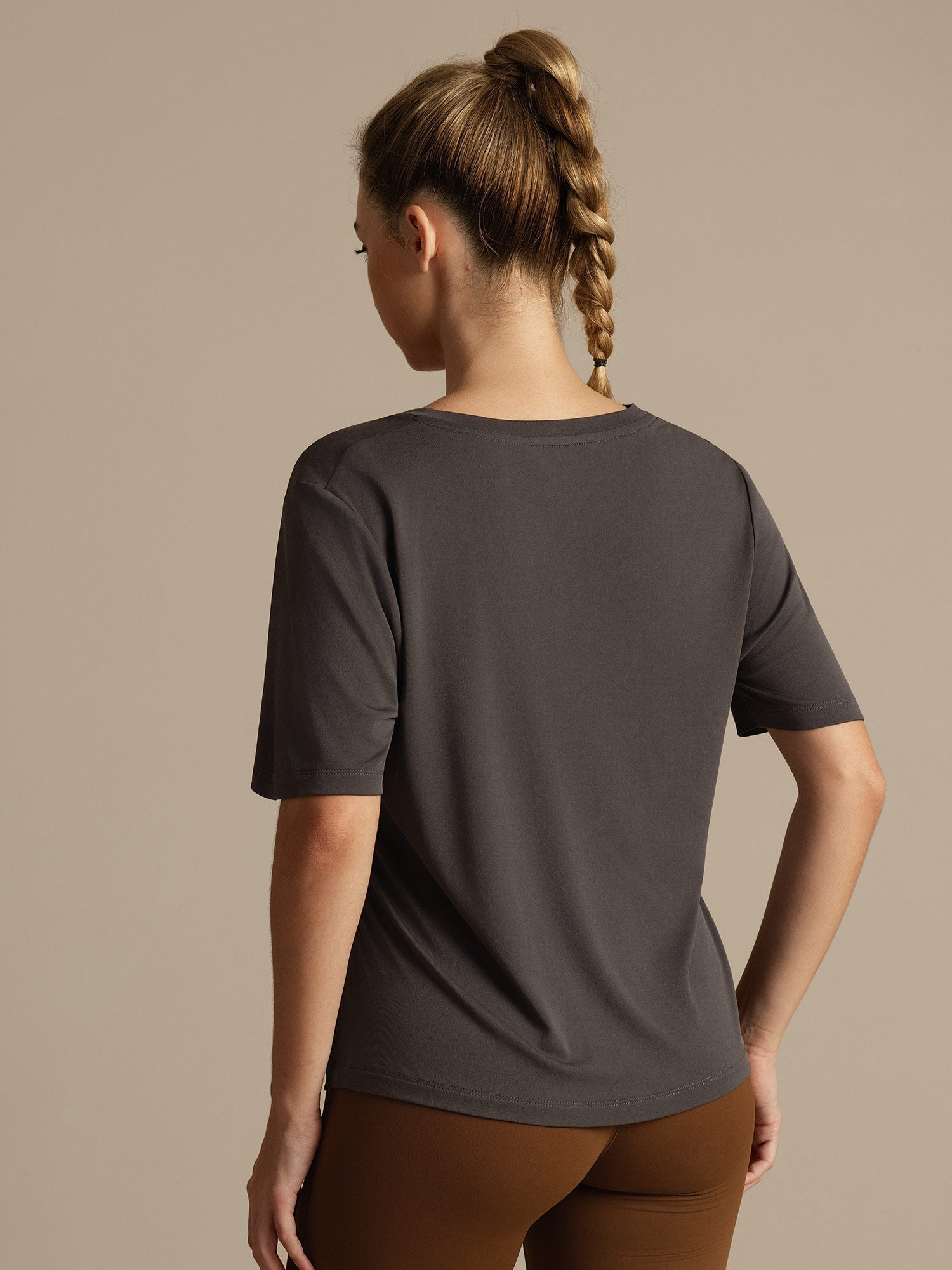 [Grijs] SilkSilky-NL Korte Mouw V Hals Dames T-Shirt 002
