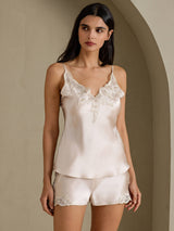 [Beige] SilkSilky-NL Spaghetti Strap Split Cami-Set 001