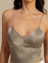 [Khaki] SilkSilky-NL Spaghetti Strap V Neck Cami-Top 004