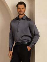 [Donkergrijs] SilkSilky-NL Long Sleeve Lapel Collar Heren Shirt 008
