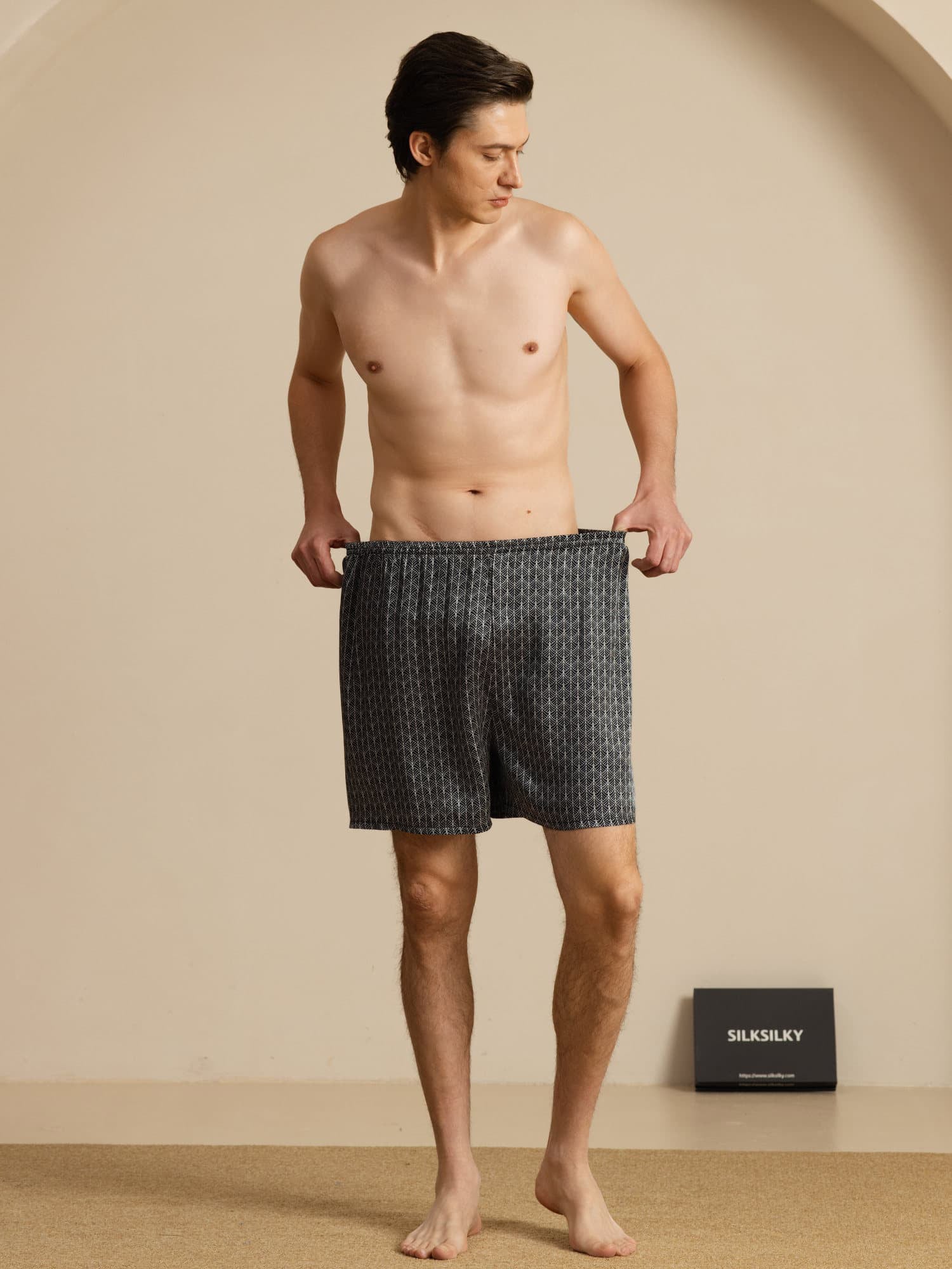 [Zwarte Ginkgo] SilkSilky-NL Mens Sleep Bottoms 007