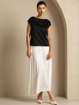 [Zwart] SilkSilky-NL Cap Sleeve Cowl Neck Dames T-Shirt 007