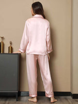 [Roze] SilkSilky-NL Lange Mouw Notchkraag Dames Pyjama Set 002