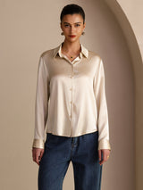 [Rijstbeige] SilkSilky-NL Long Sleeve Lapel Collar Dames Blouse 004