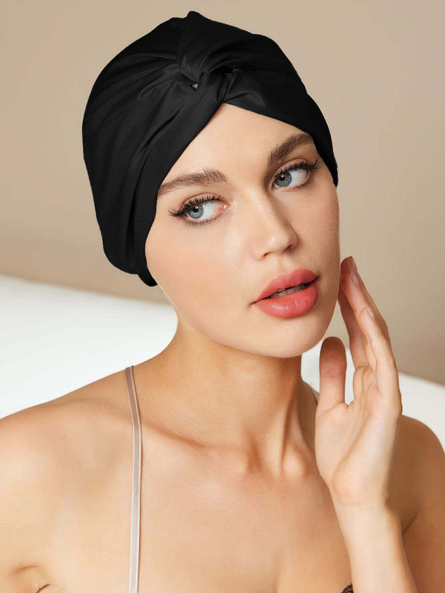 SilkSilky NL Pure Silk Sleep Cap Zwart 001