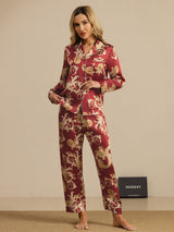 [Wijnrode Draak] SilkSilky-NL Lange Mouw Notchkraag Dames Pyjama Set 008