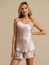 [Roze Hart Geo] SilkSilky-NL 19Momme Spaghetti Bandjes V Hals Cami-Set 005