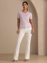 [Lavendel] SilkSilky-NL Short Sleeve V Neck Dames T-Shirt 007