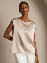 [Beige] SilkSilky-NL Cap Sleeve Round Neck Dames T-Shirt 003