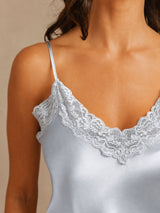 [Grijsachtig Blauw] SilkSilky-NL Spaghetti Strap V Neck Cami-Set 004