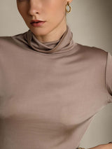 [Khaki] SilkSilky-NL Lange Mouw Coltrui Hals Dames T-Shirt 007