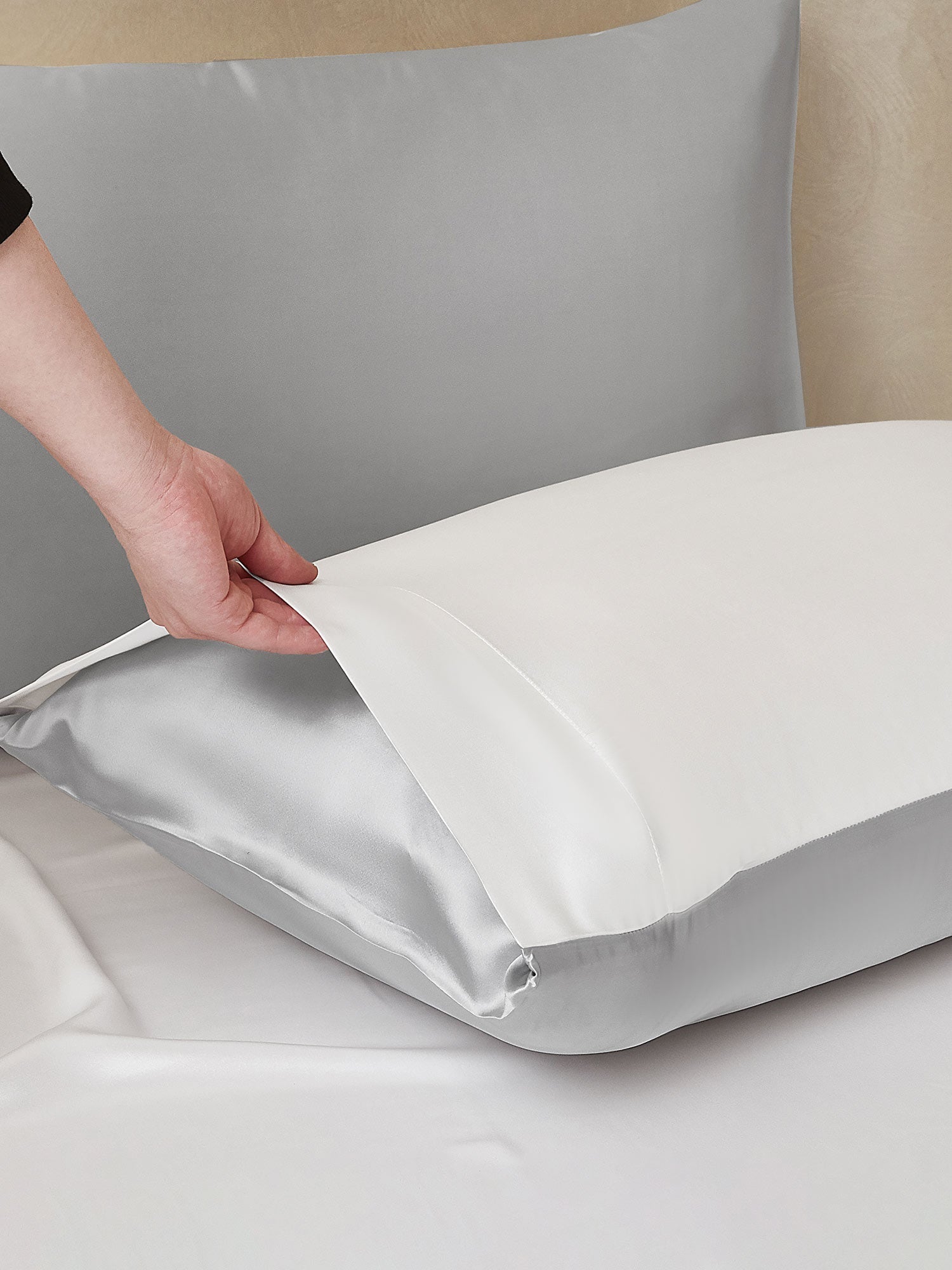 [Lichtgrijs+Wit] SilkSilky-NL 22Momme Bedding Set 005,