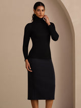 [Zwart] SilkSilky-NL Long Sleeve Turtle Neck Dames T-Shirt 005