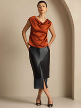 [Karamel] SilkSilky-NL Cap Sleeve Cowl Neck Dames T-Shirt 008