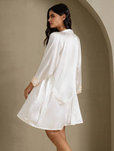 [Wit] SilkSilky-NL 3/4 Sleeve V Neck Nachthemd&Kamerjas Set 007