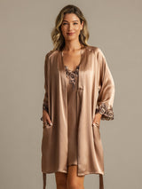 [Bruin] SilkSilky-NL 3/4 Sleeve V Neck Nachthemd&Kamerjas Set 003