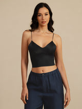 [Zwart] SilkSilky-NL Spaghetti Strap V Neck Cami-Top 001