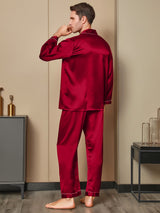 [Rode] SilkSilky-NL Lange Mouw Notchkraag Heren Pyjama Set 002