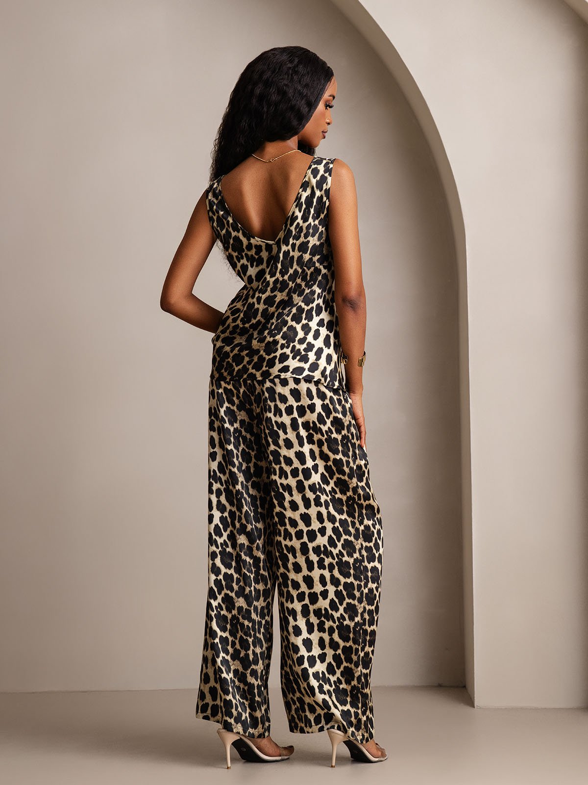SilkSilky-NL Zijde V-Hals Women''s Outfit Sets Leopard 002