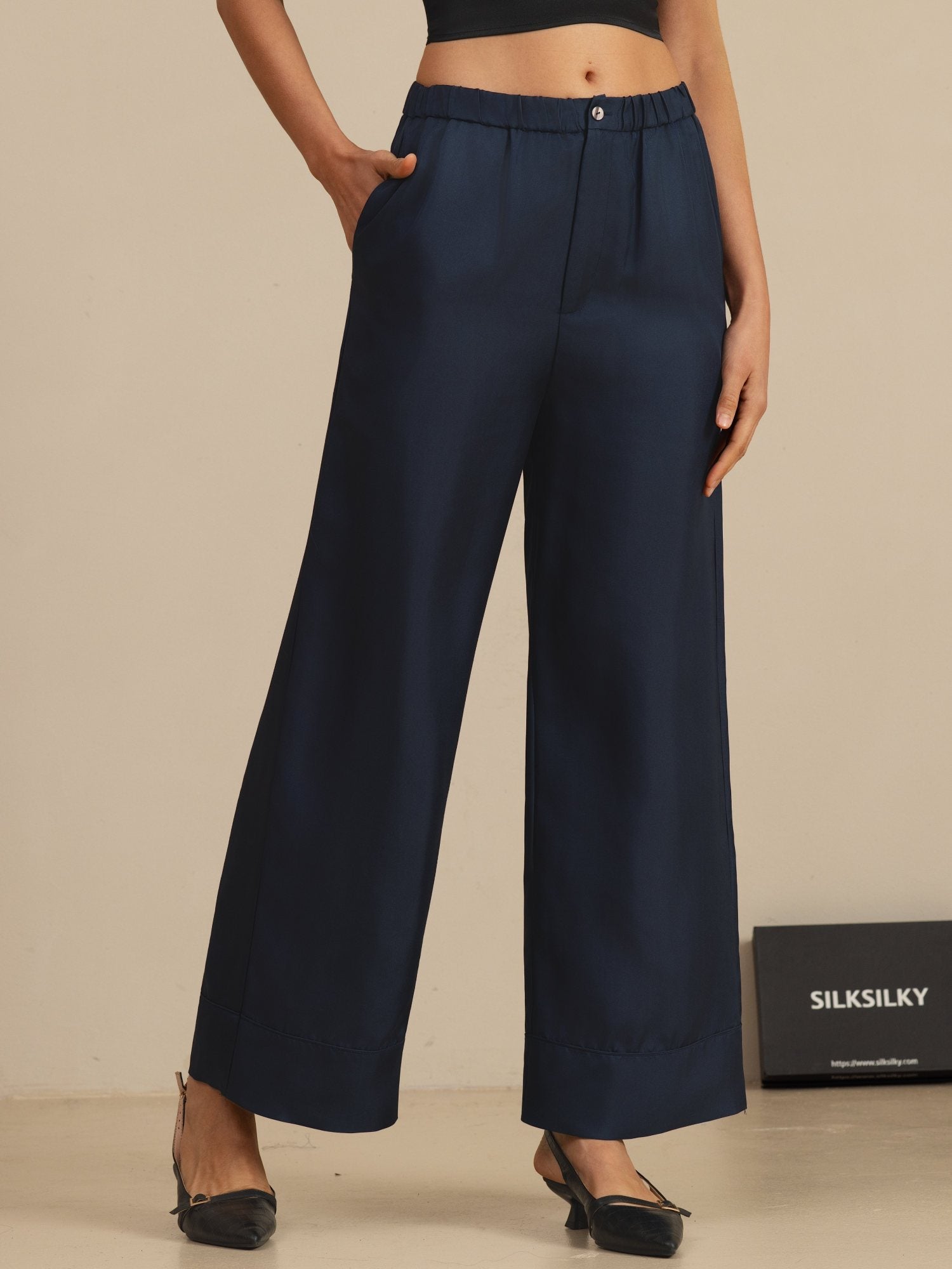 [Donkerblauw] SilkSilky-NL 18Momme Womens Pants 001