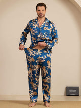 [Navy Draak] SilkSilky-NL Long Sleeve Notch Collar Heren Pyjama Set 006
