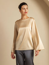 [Champagne] SilkSilky-NL Long Sleeve Boat Neck Blouse 004