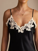 [Zwart] SilkSilky-NL Spaghetti Strap V Neck Jurk 004