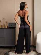 [Zwart] SilkSilky-NL Spaghetti Bandjes V Hals Cami-Set 002