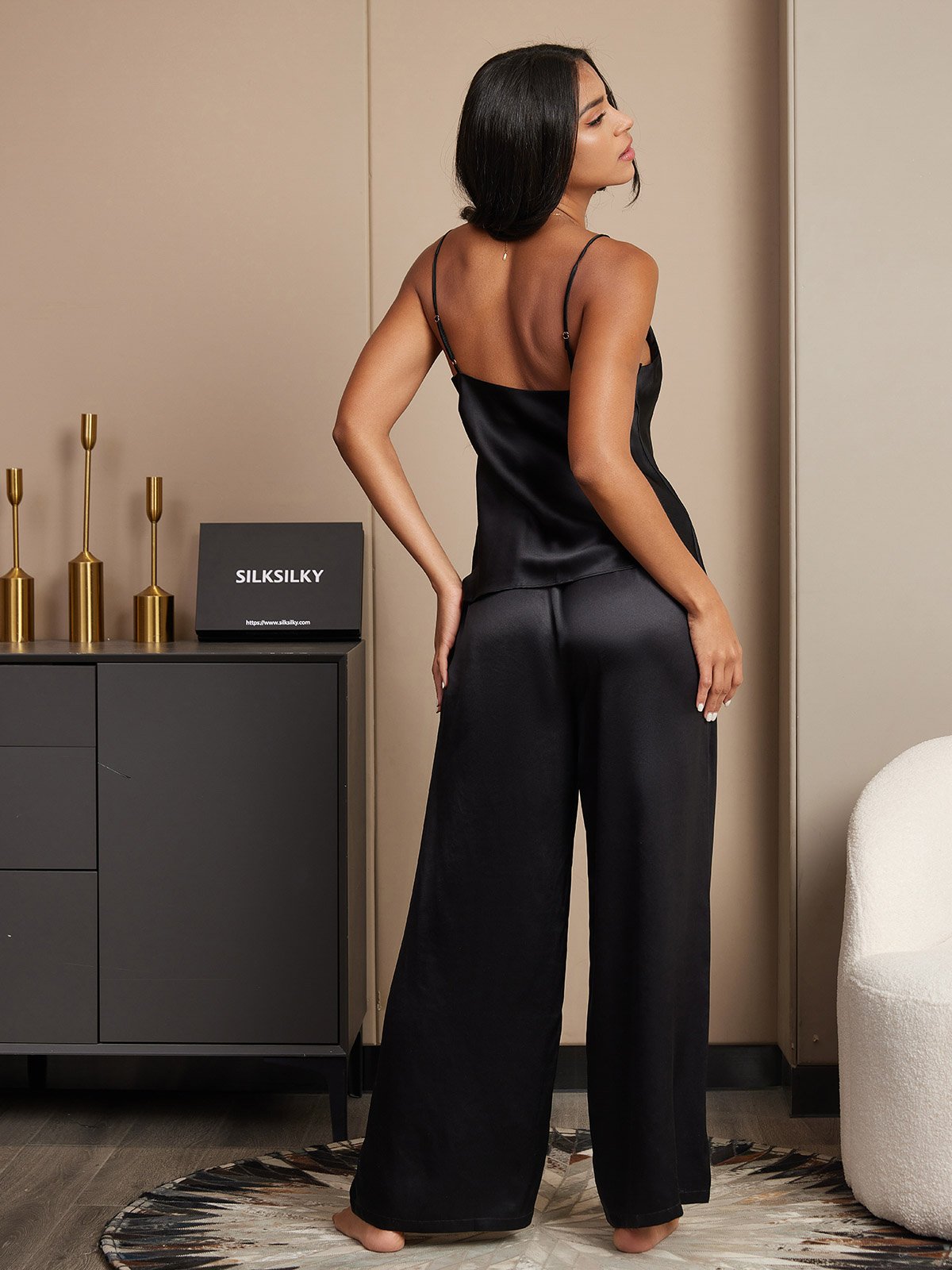 [Zwart] SilkSilky-NL V-Hals Cami-Set 002
