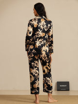 [Zwarte Draak] SilkSilky-NL Lange Mouw Notchkraag Dames Pyjama Set 002