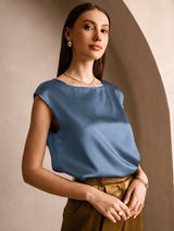 [Echt Petrol] SilkSilky-NL Cap Sleeve Round Neck Dames T-Shirt 001