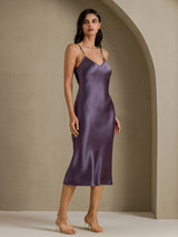 [Paars Grijs] SilkSilky-NL Spaghetti Strap V Neck Jurk 001