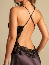 [Donkerbruin] SilkSilky-NL Spaghetti Strap V Neck Nachthemd 005