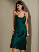 [Donkergroen] SilkSilky-NL Spaghetti Strap V Neck Jurk 001
