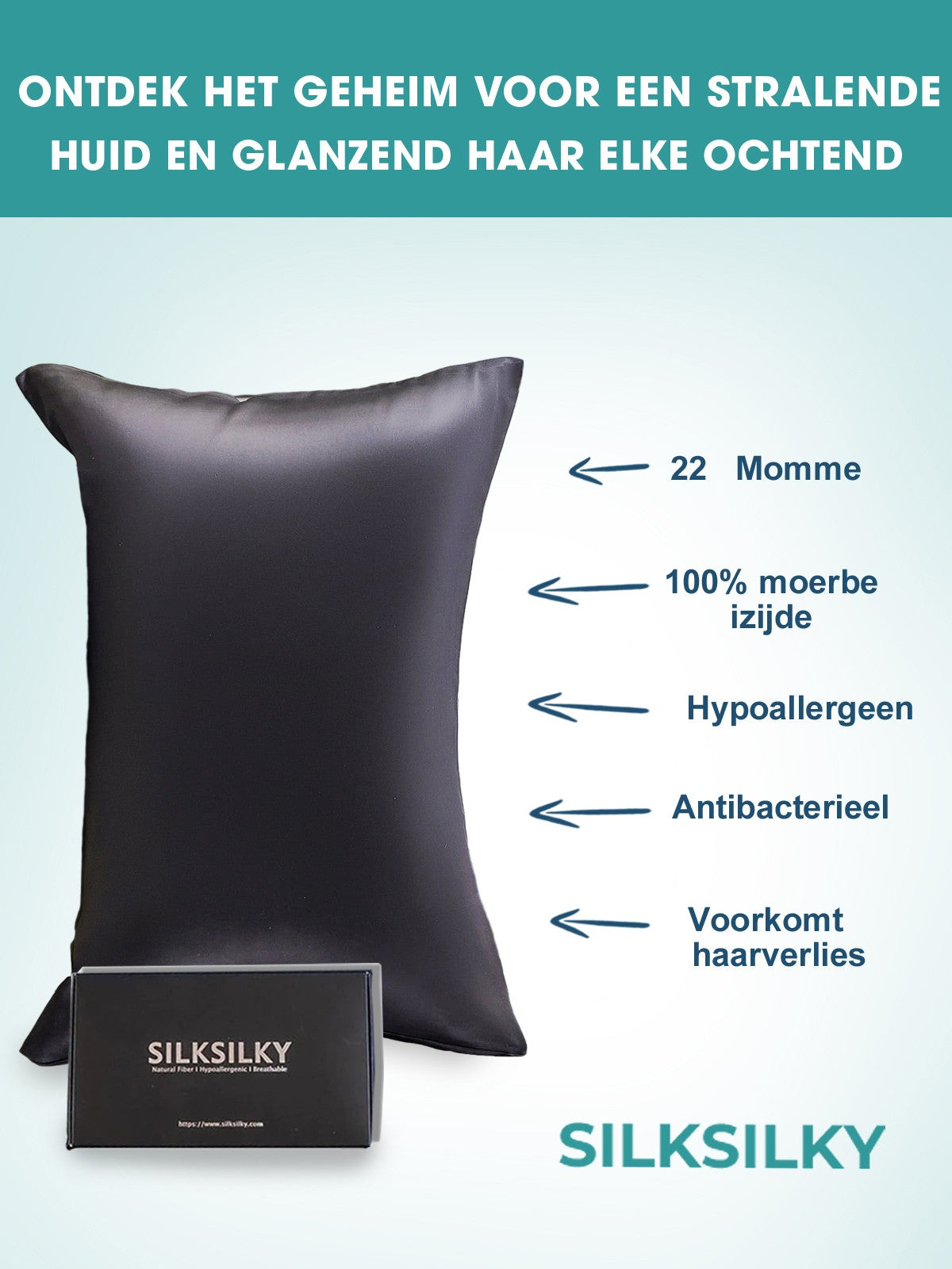 [Zwart] SilkSilky-NL 22Momme Pure Silk Pillowcase 002